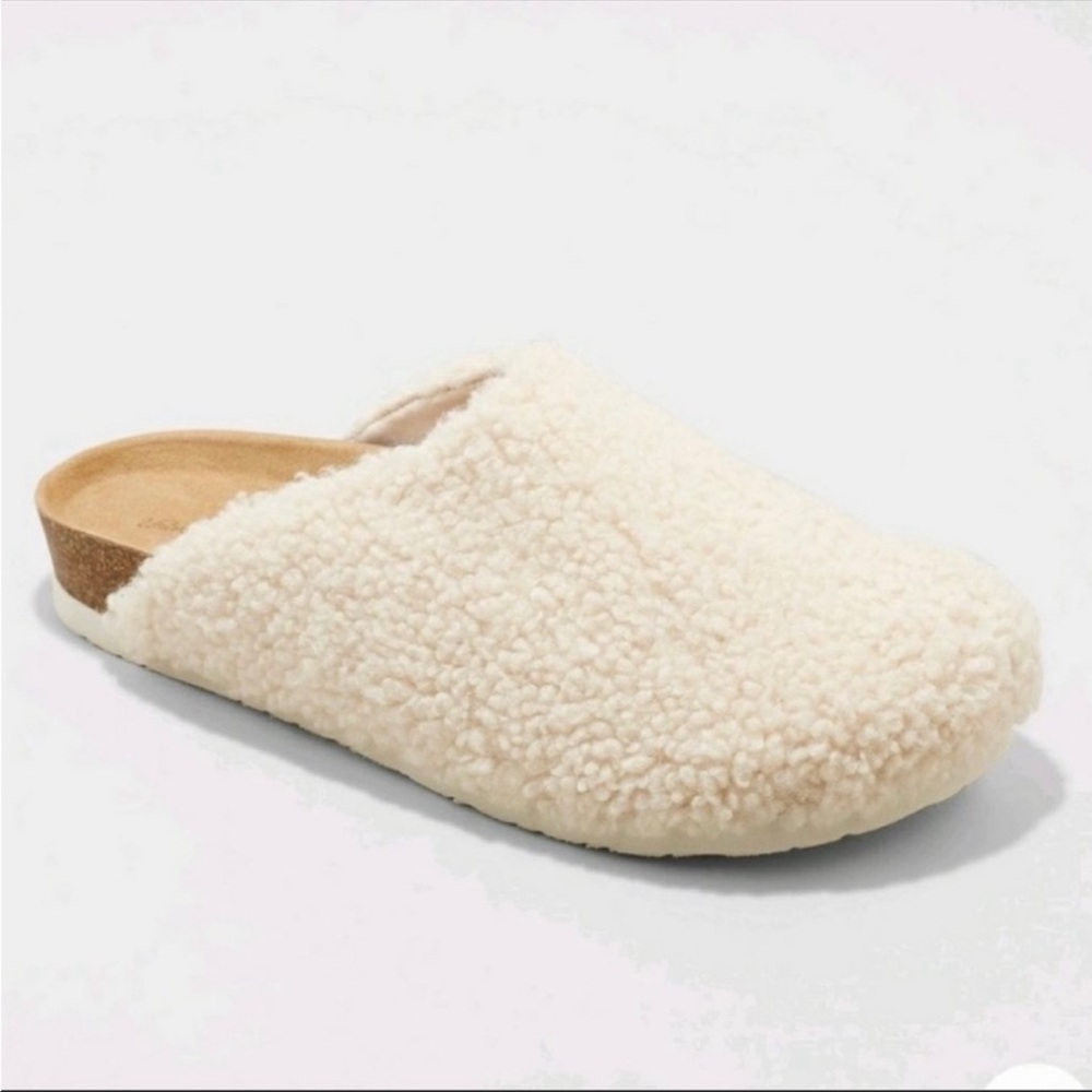 Universal Thread Bev Flats Sherpa Slip On Open Back Clogs Women's Size 11 NWT